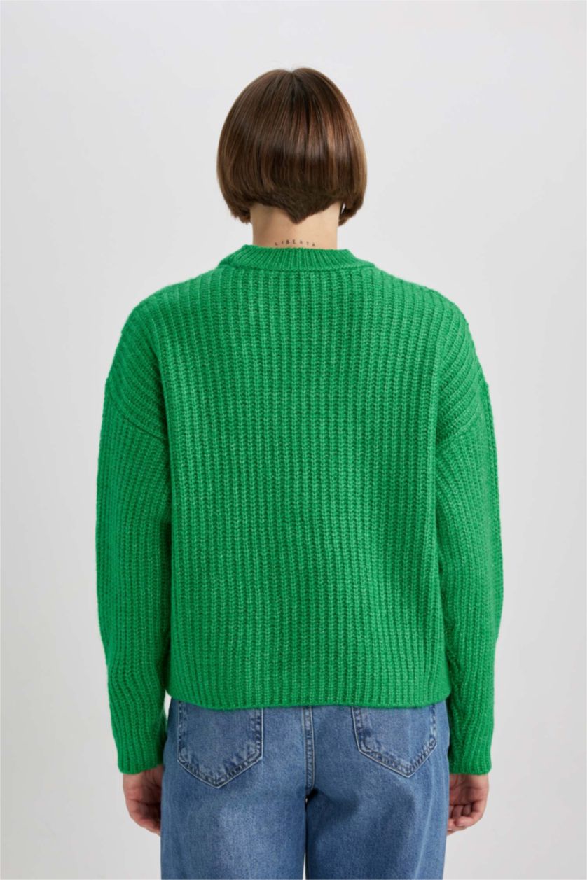 Женская Зеленый Свитер свободного кроя вязанный