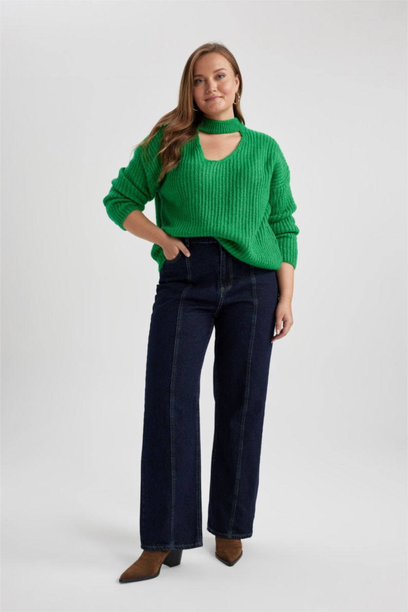 Женская Зеленый Свитер свободного кроя вязанный