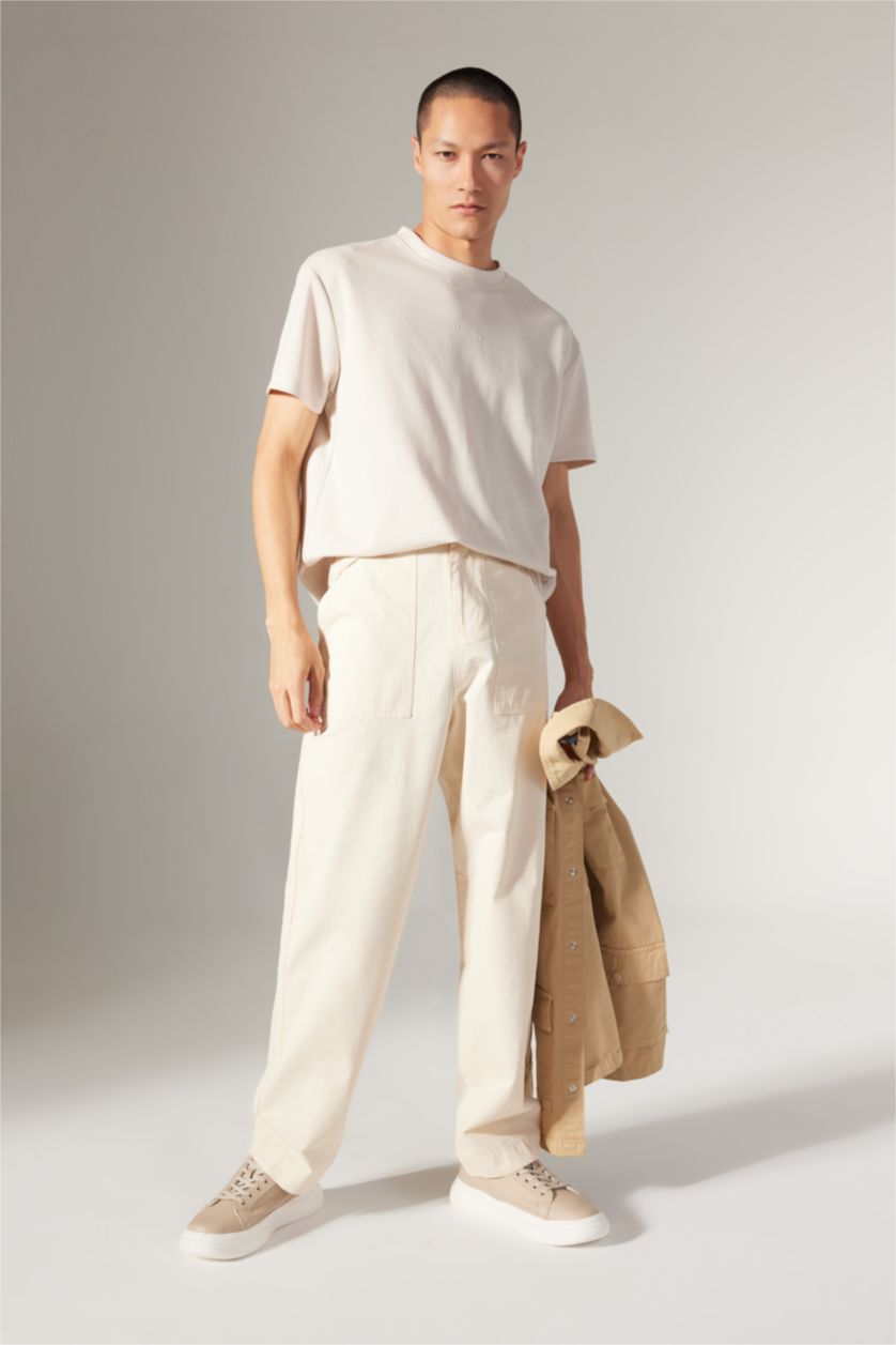 MAN Sand Baggy Fit Normal Waist Wide Leg Trousers