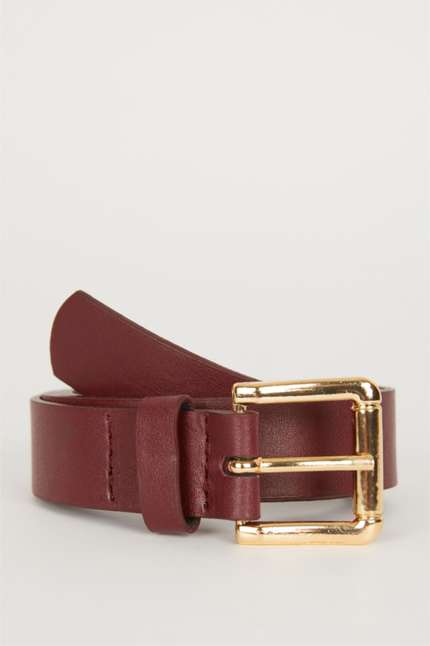 Kadın Bordo Kadın Suni Deri Jean Kemeri