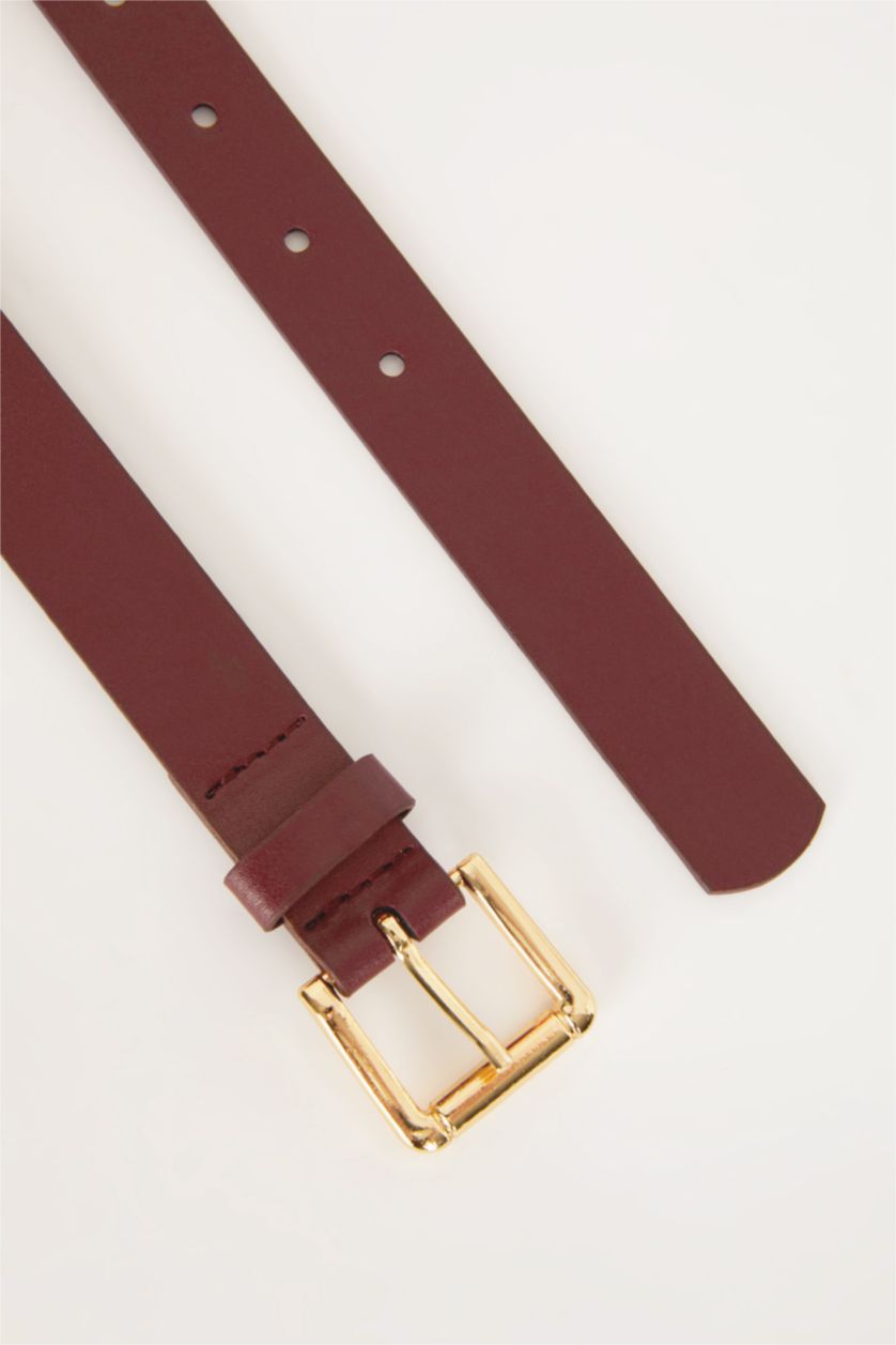 Kadın Bordo Kadın Suni Deri Jean Kemeri