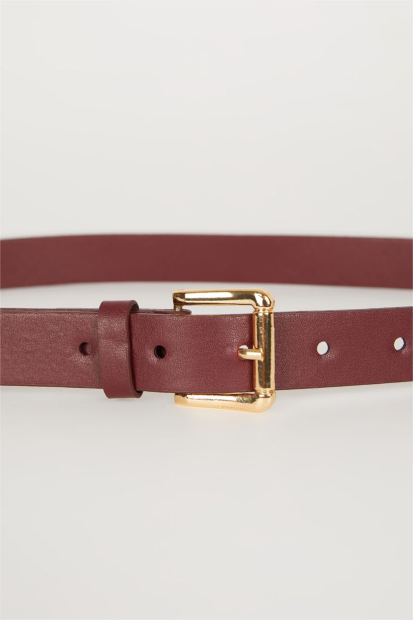 Kadın Bordo Kadın Suni Deri Jean Kemeri