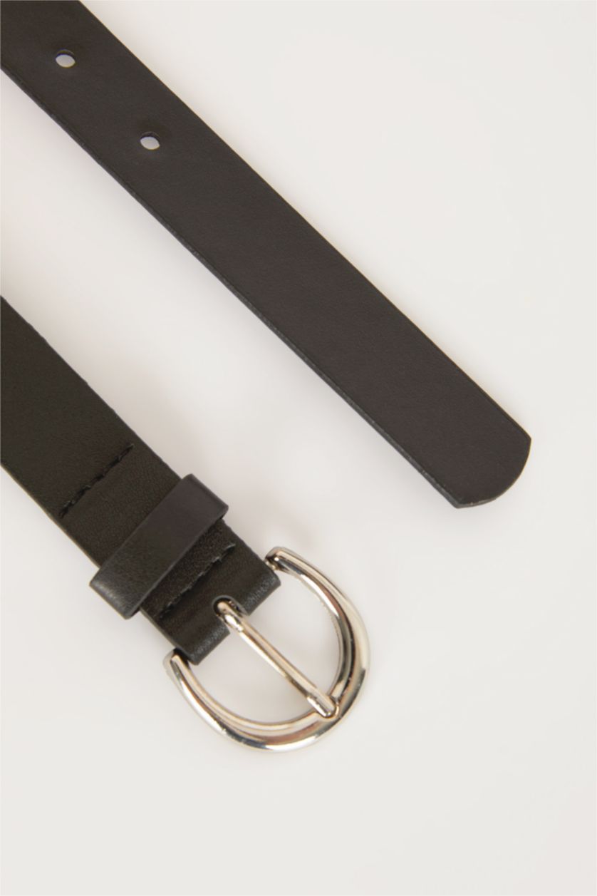 Kadın Siyah Kadın Oval Toka Suni Deri Jean Kemeri