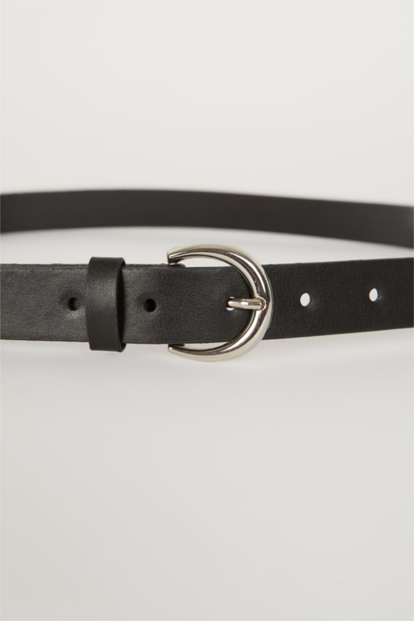 Kadın Siyah Kadın Oval Toka Suni Deri Jean Kemeri