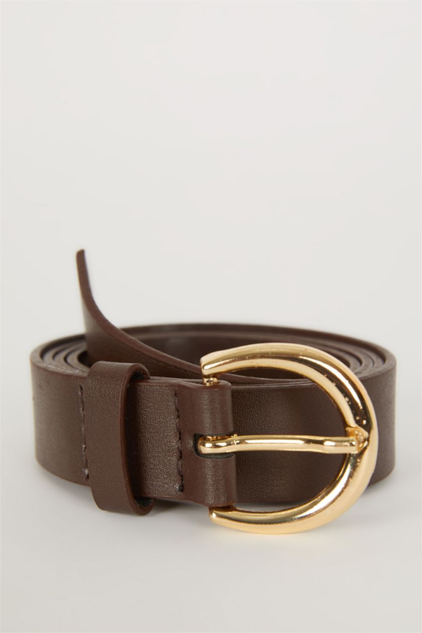 Kadın Koyu Kahve Kadın Oval Toka Suni Deri Jean Kemeri