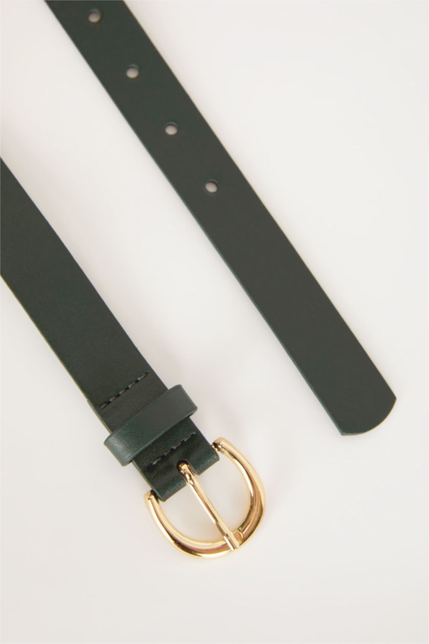 نساء أخضر حزام نسائي جلد صناعي بمشبك بيضاوي