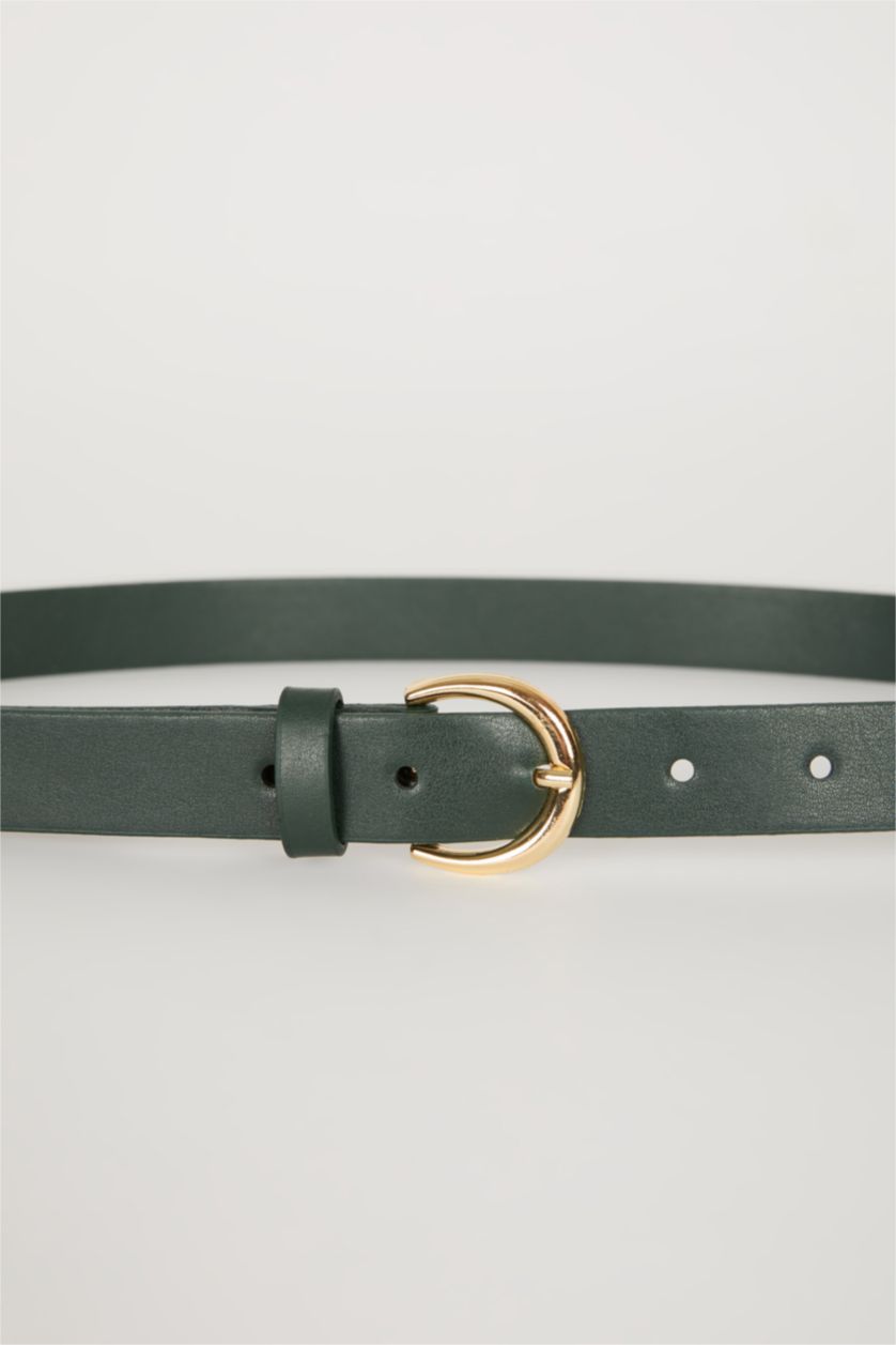 نساء أخضر حزام نسائي جلد صناعي بمشبك بيضاوي