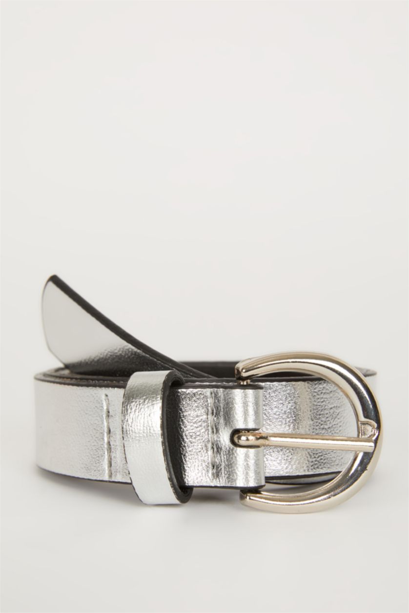 Woman Grey Woman Oval Buckle Faux Leather Jean Belt