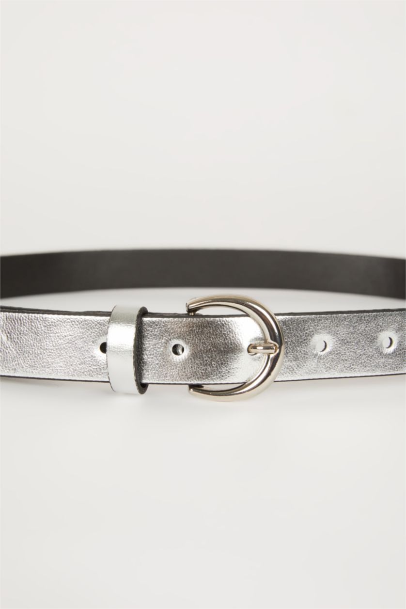 Woman Grey Woman Oval Buckle Faux Leather Jean Belt