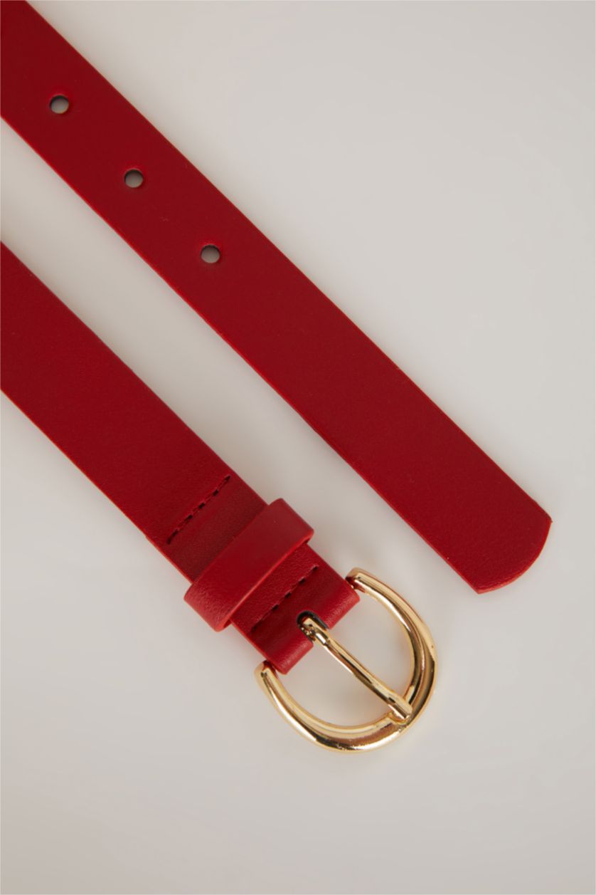 Kadın Kırmızı Kadın Oval Toka Suni Deri Jean Kemeri