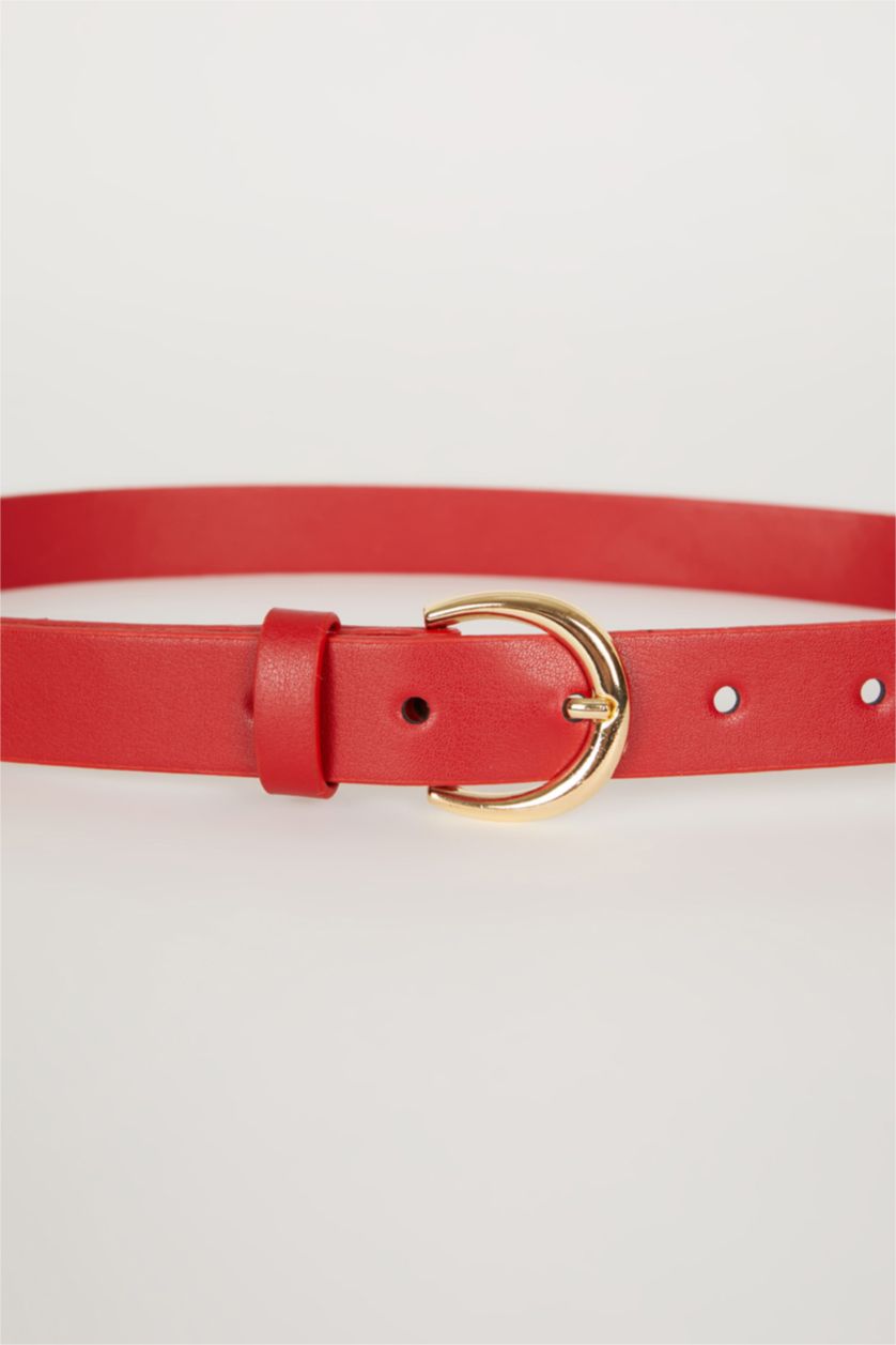 Kadın Kırmızı Kadın Oval Toka Suni Deri Jean Kemeri