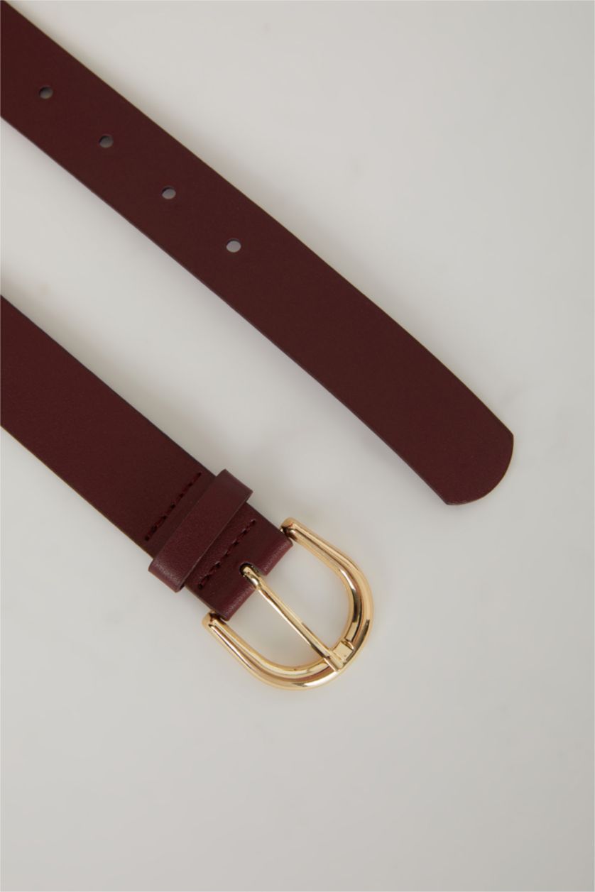 Kadın Bordo Kadın Suni Deri Jean Kemeri