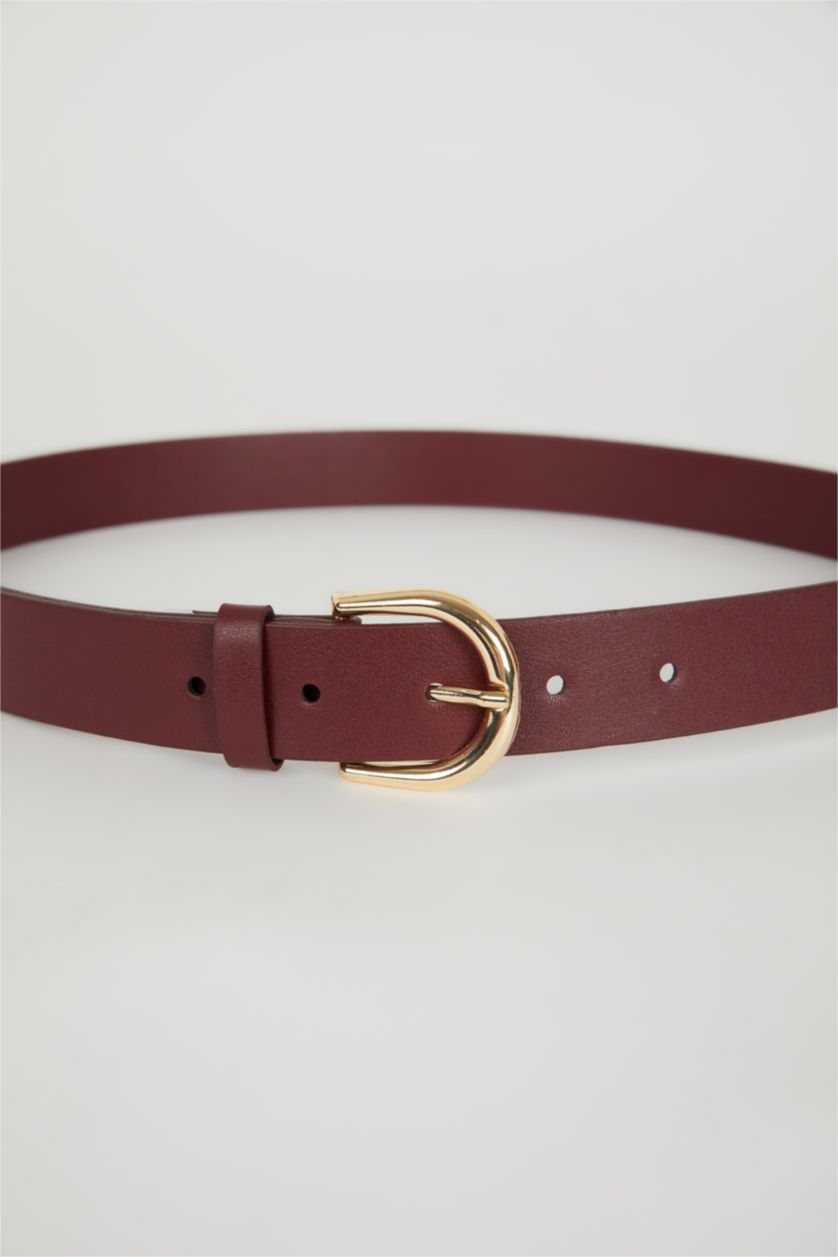 Kadın Bordo Kadın Suni Deri Jean Kemeri