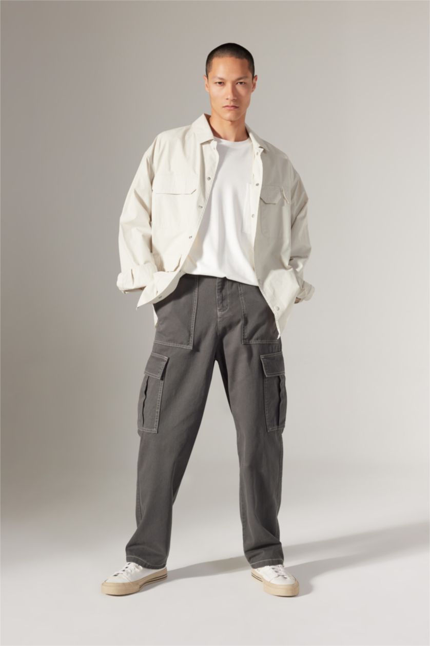 MAN Anthracite Baggy Fit Regular Hem With Cargo Pocket Gabardine Trousers