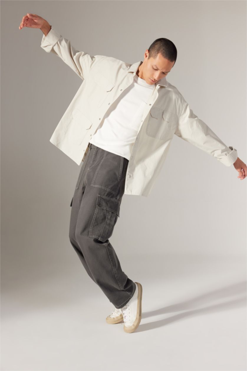 MAN Anthracite Baggy Fit Regular Hem With Cargo Pocket Gabardine Trousers