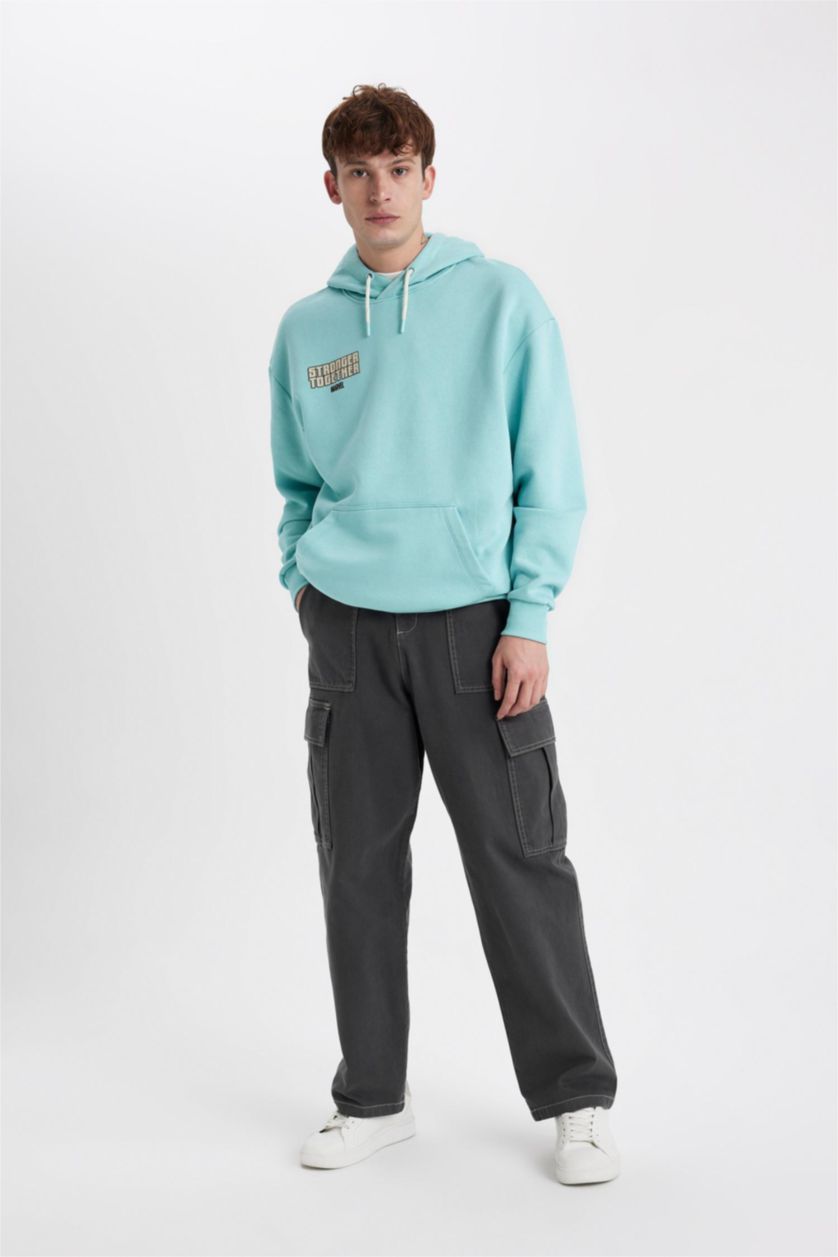 MAN Anthracite Baggy Fit Regular Hem With Cargo Pocket Gabardine Trousers