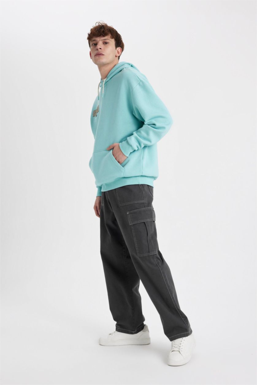 MAN Anthracite Baggy Fit Regular Hem With Cargo Pocket Gabardine Trousers