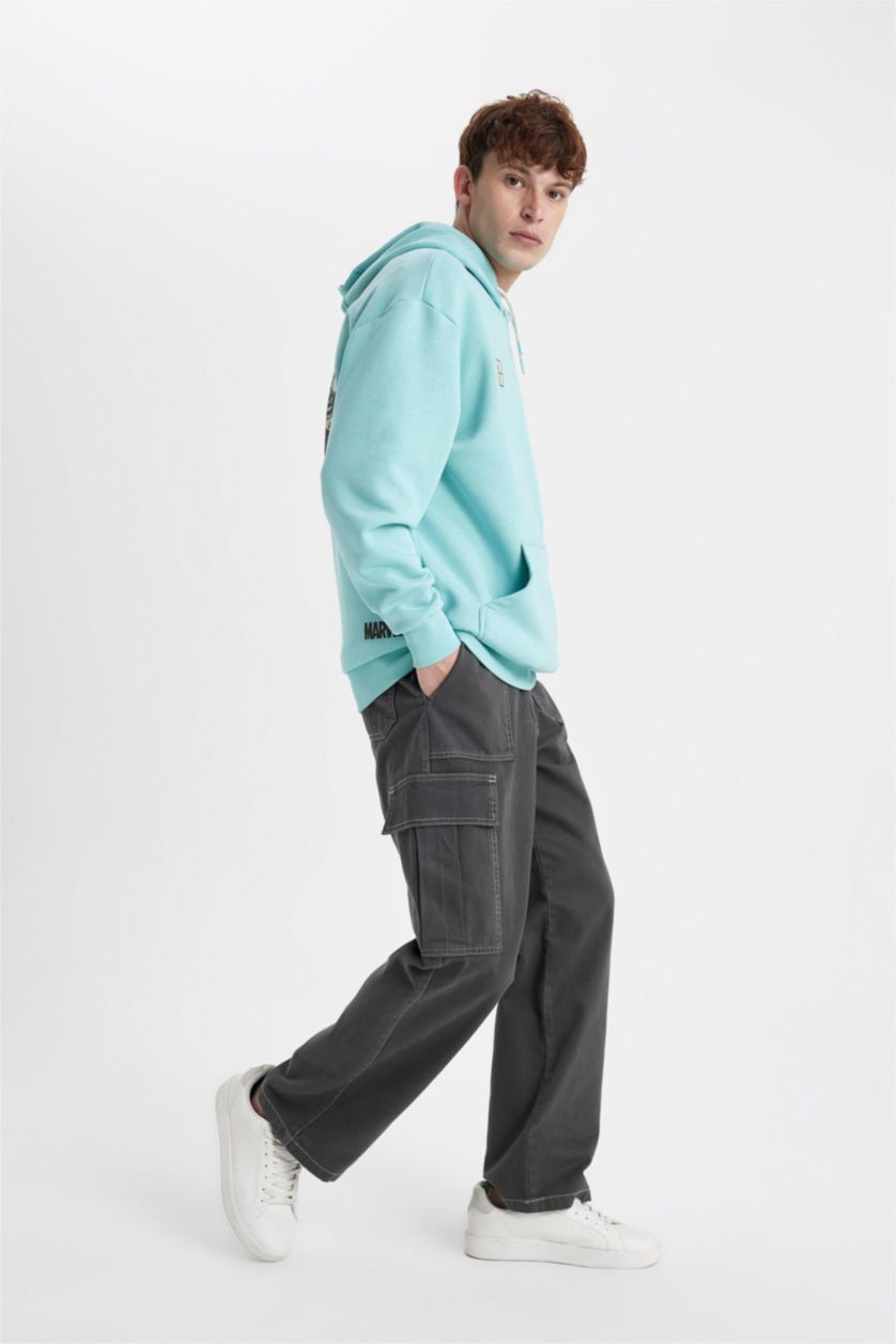 MAN Anthracite Baggy Fit Regular Hem With Cargo Pocket Gabardine Trousers