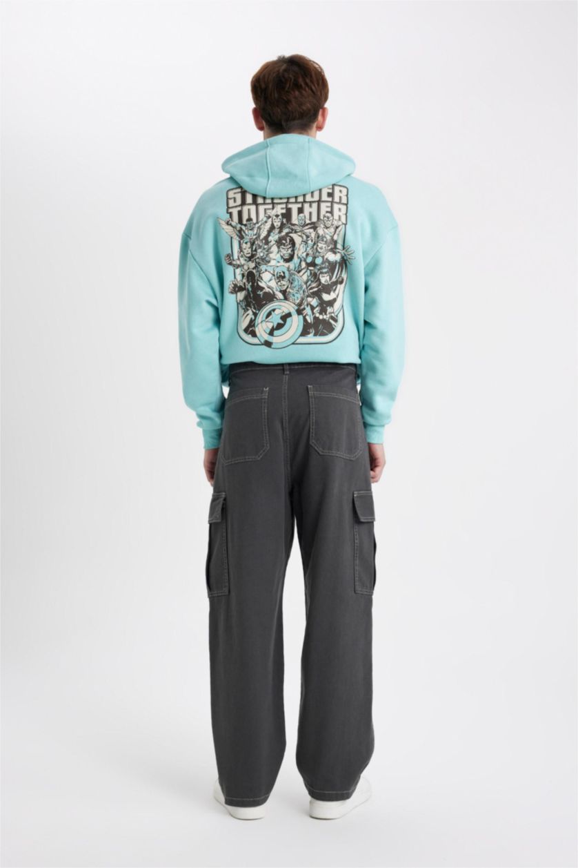 MAN Anthracite Baggy Fit Regular Hem With Cargo Pocket Gabardine Trousers