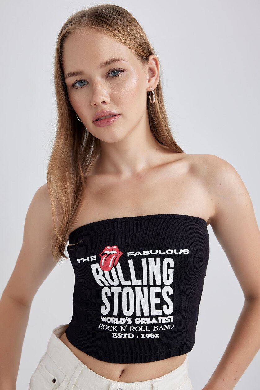 Black Woman Slim Fit Printed Camisole Strapless Sleeveless Rolling