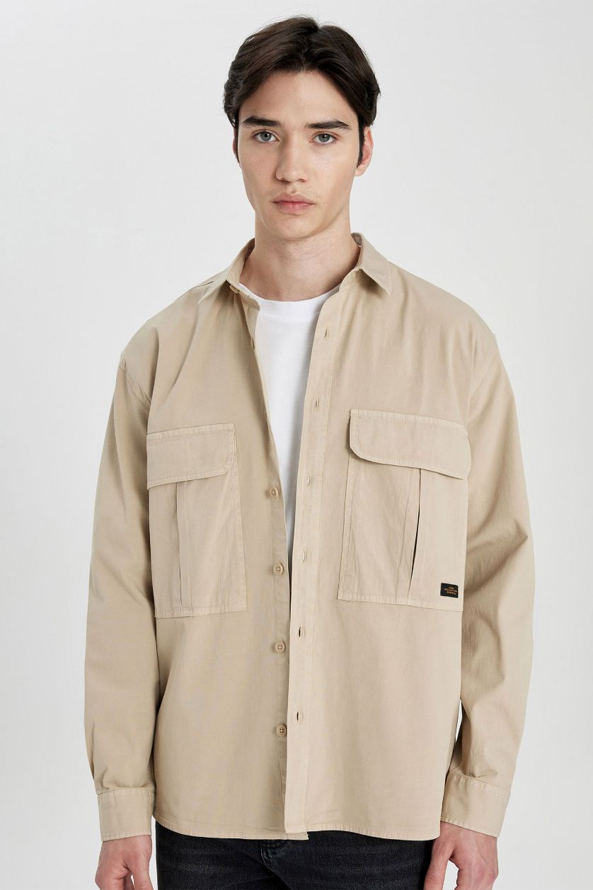 MAN Beige Relax Fit Long Sleeve Shirt