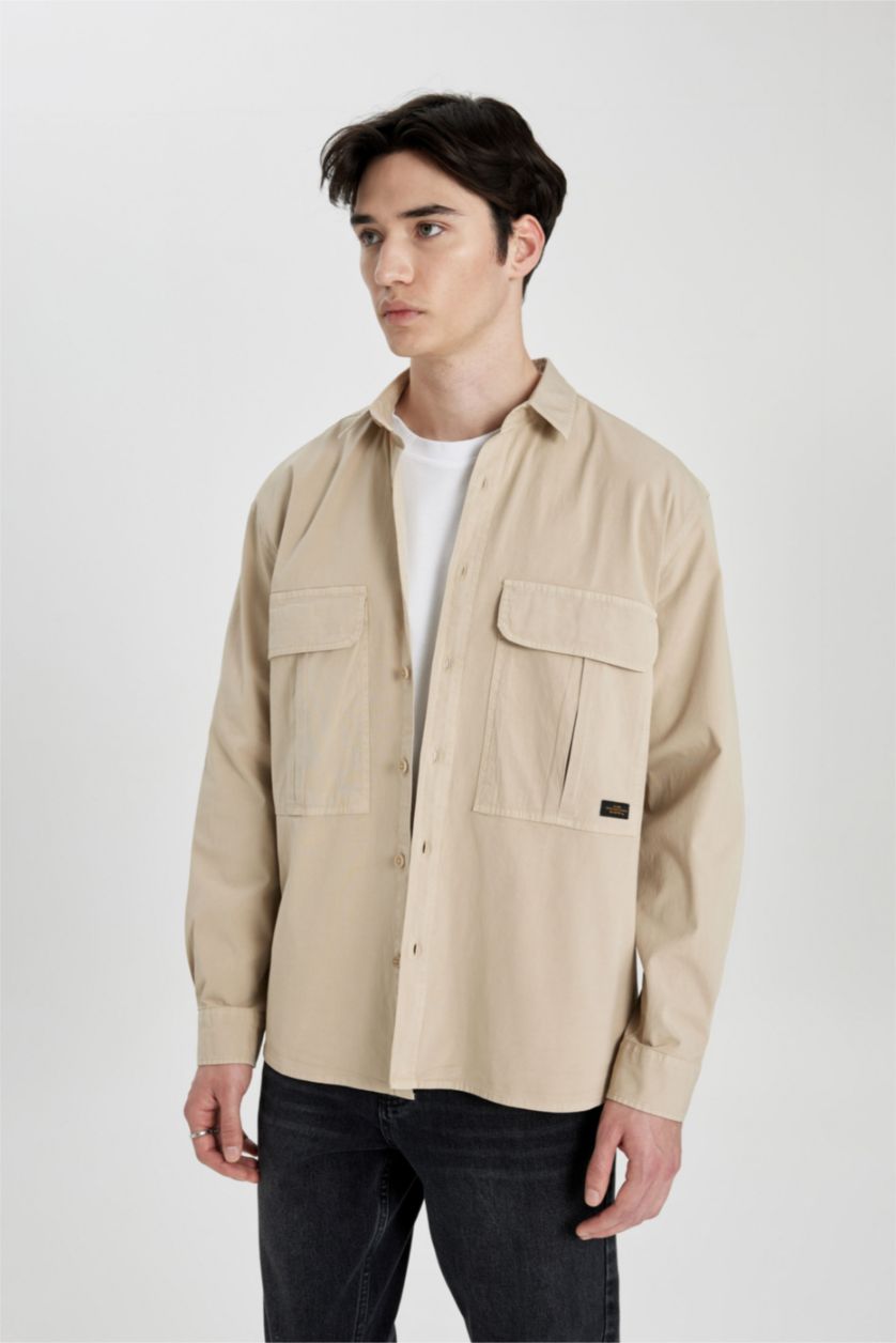 MAN Beige Relax Fit Long Sleeve Shirt