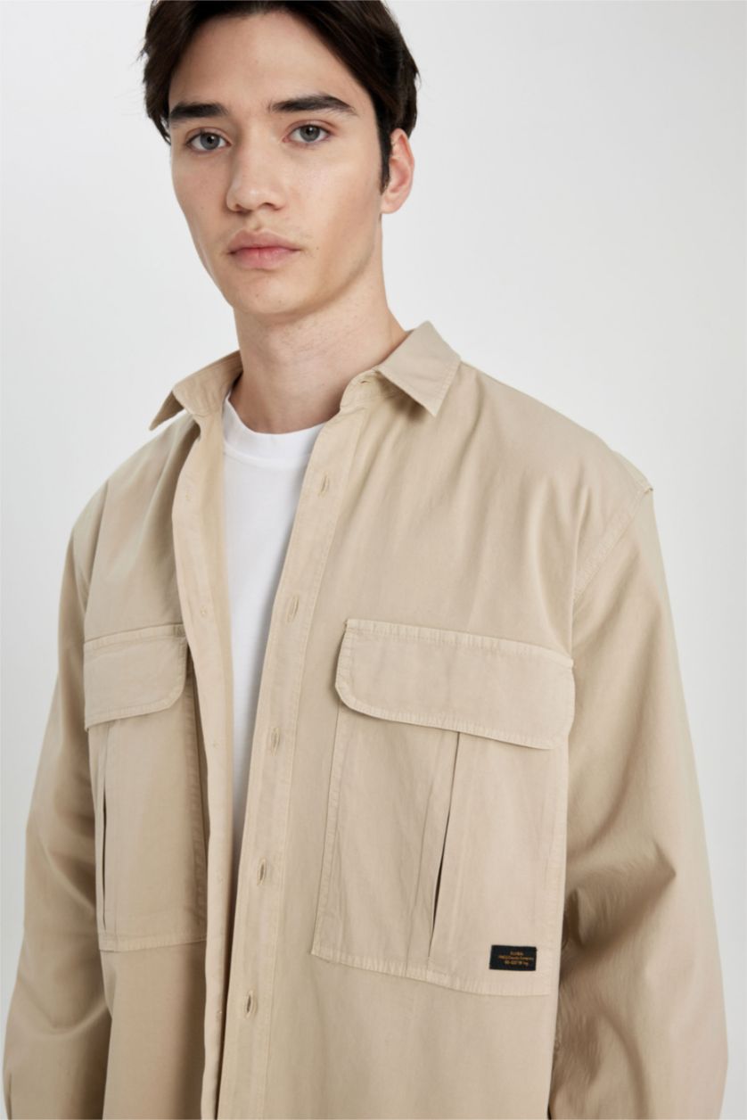 MAN Beige Relax Fit Long Sleeve Shirt