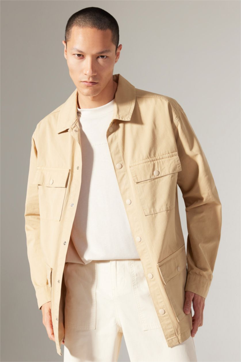 MAN Light Beige Relax Fit Cotton Long Sleeve Shirt Jacket