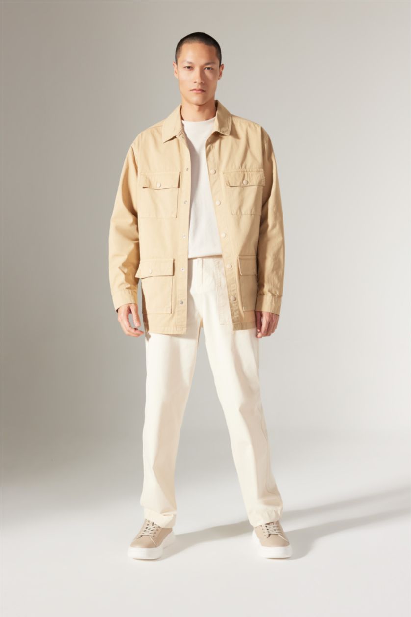 MAN Light Beige Relax Fit Cotton Long Sleeve Shirt Jacket