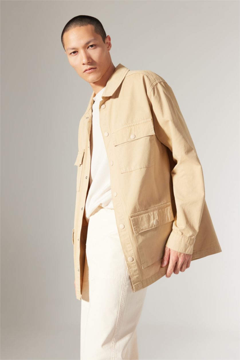 MAN Light Beige Relax Fit Cotton Long Sleeve Shirt Jacket