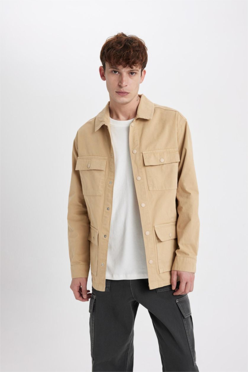 MAN Light Beige Relax Fit Cotton Long Sleeve Shirt Jacket