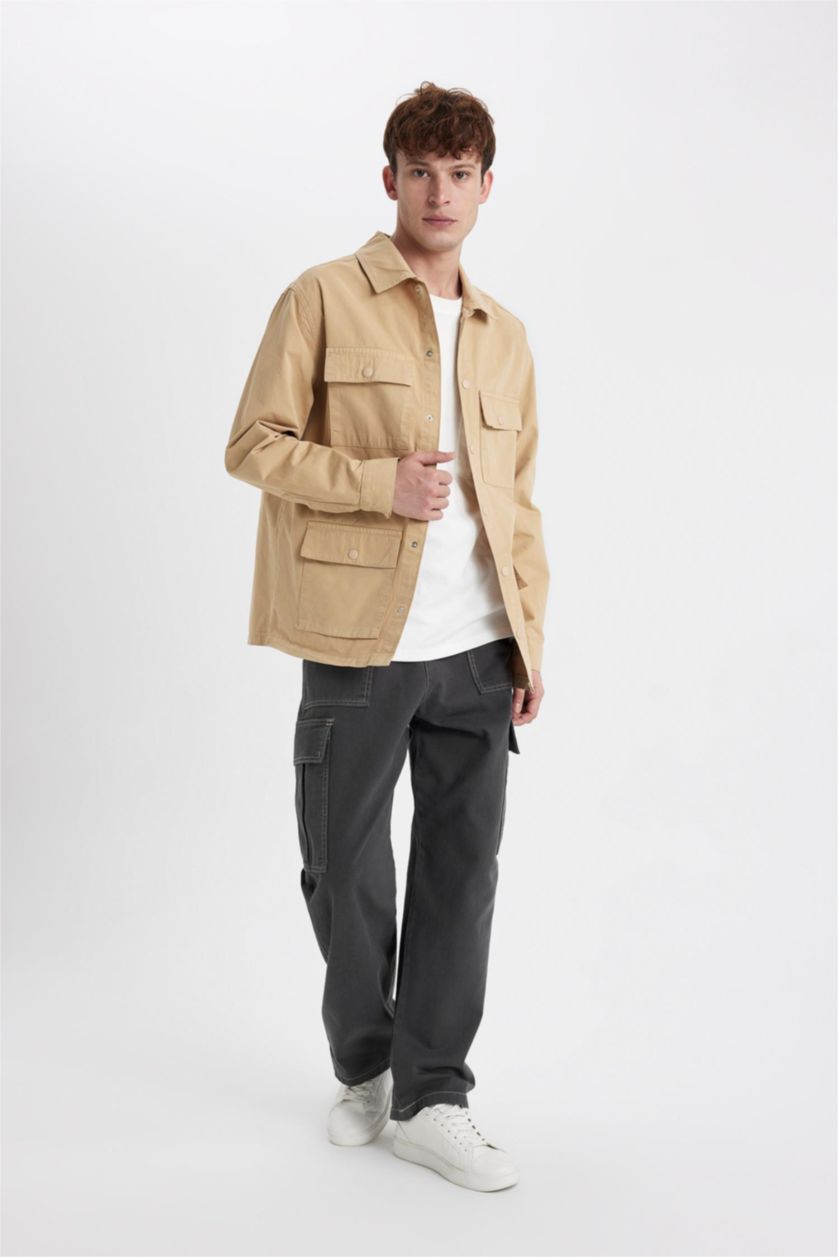 MAN Light Beige Relax Fit Cotton Long Sleeve Shirt Jacket