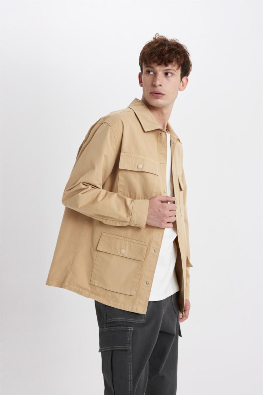 MAN Light Beige Relax Fit Cotton Long Sleeve Shirt Jacket