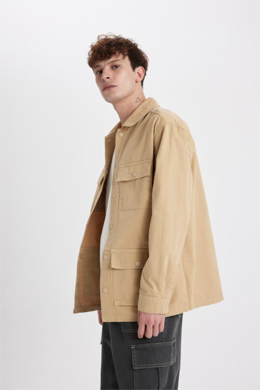 MAN Light Beige Relax Fit Cotton Long Sleeve Shirt Jacket