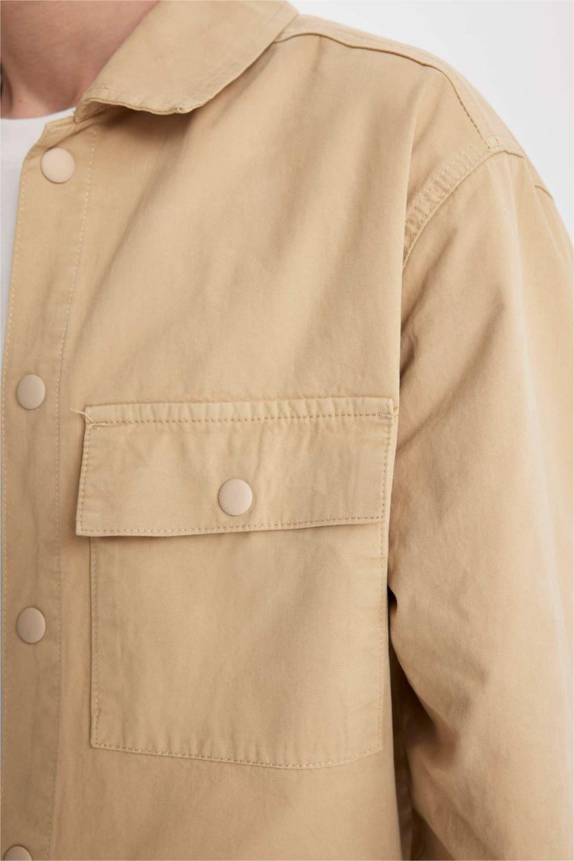 MAN Light Beige Relax Fit Cotton Long Sleeve Shirt Jacket