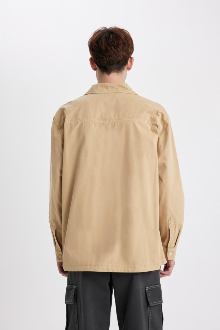 MAN Light Beige Relax Fit Cotton Long Sleeve Shirt Jacket