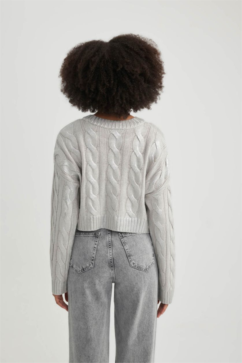 Әйелдерге Сұр Меланж үлкен пішім дөңгелек жаға Пулловер