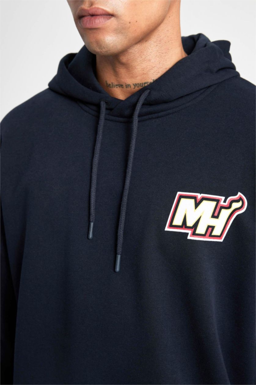 Мужчины Черный Свитшот оверсайз NBA Miami Heat с капюшоном, DeFactoFit