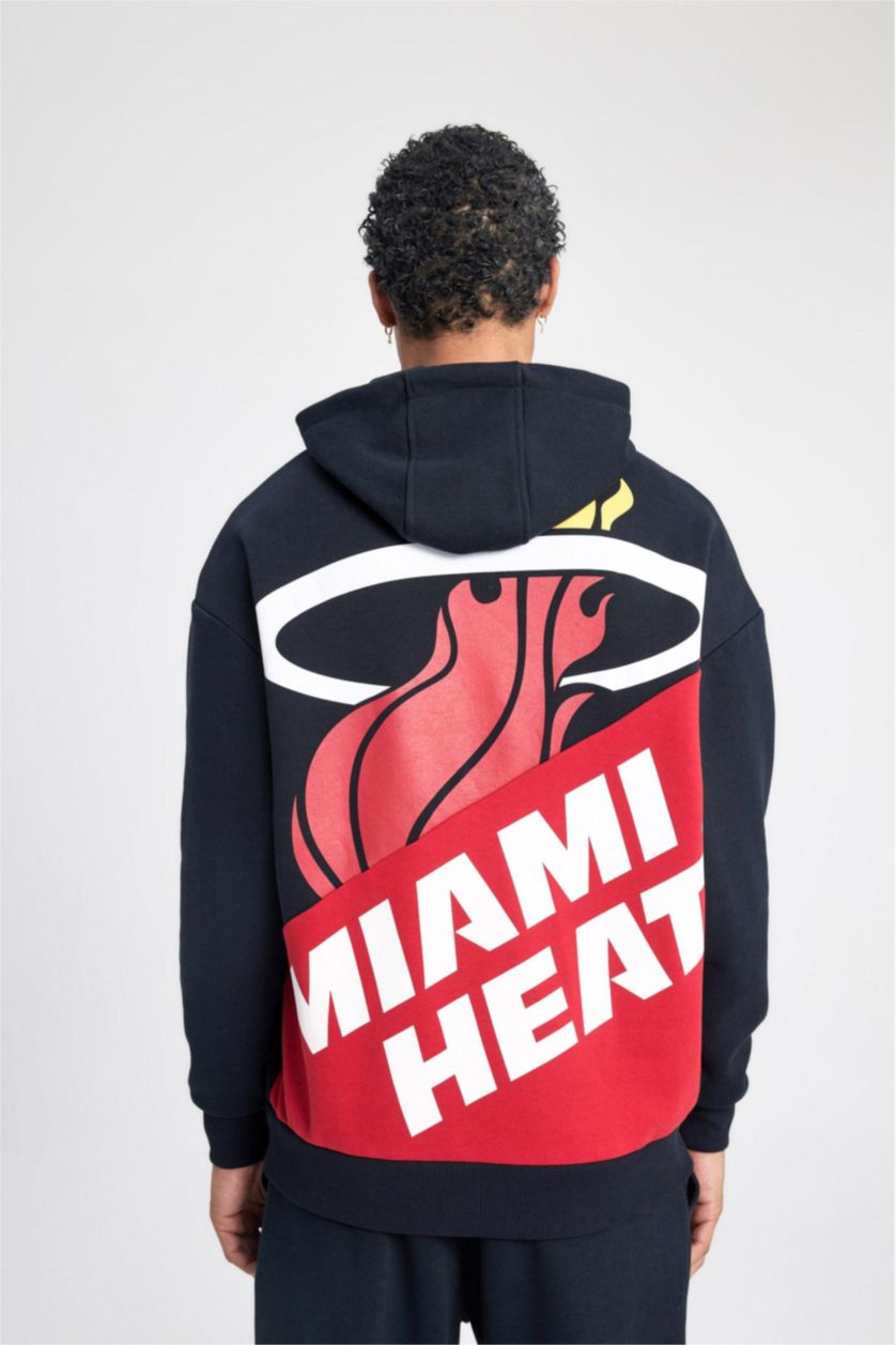 Мужчины Черный Свитшот оверсайз NBA Miami Heat с капюшоном, DeFactoFit