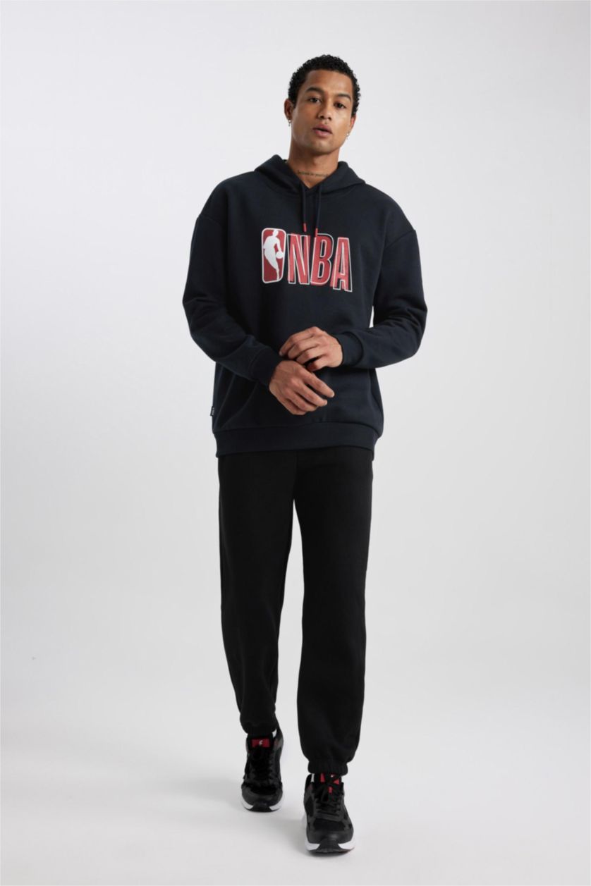 MAN Black DeFactoFit NBA Wordmark Boxy Fit Thick Sweatshirt
