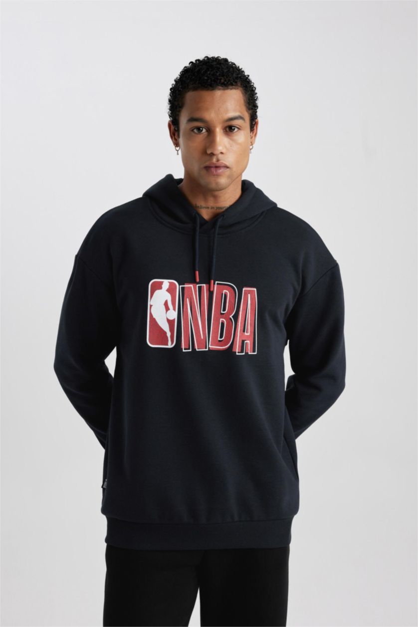 MAN Black DeFactoFit NBA Wordmark Boxy Fit Thick Sweatshirt