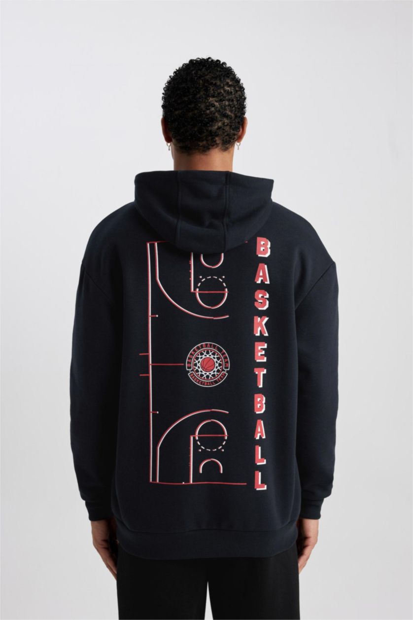 MAN Black DeFactoFit NBA Wordmark Boxy Fit Thick Sweatshirt