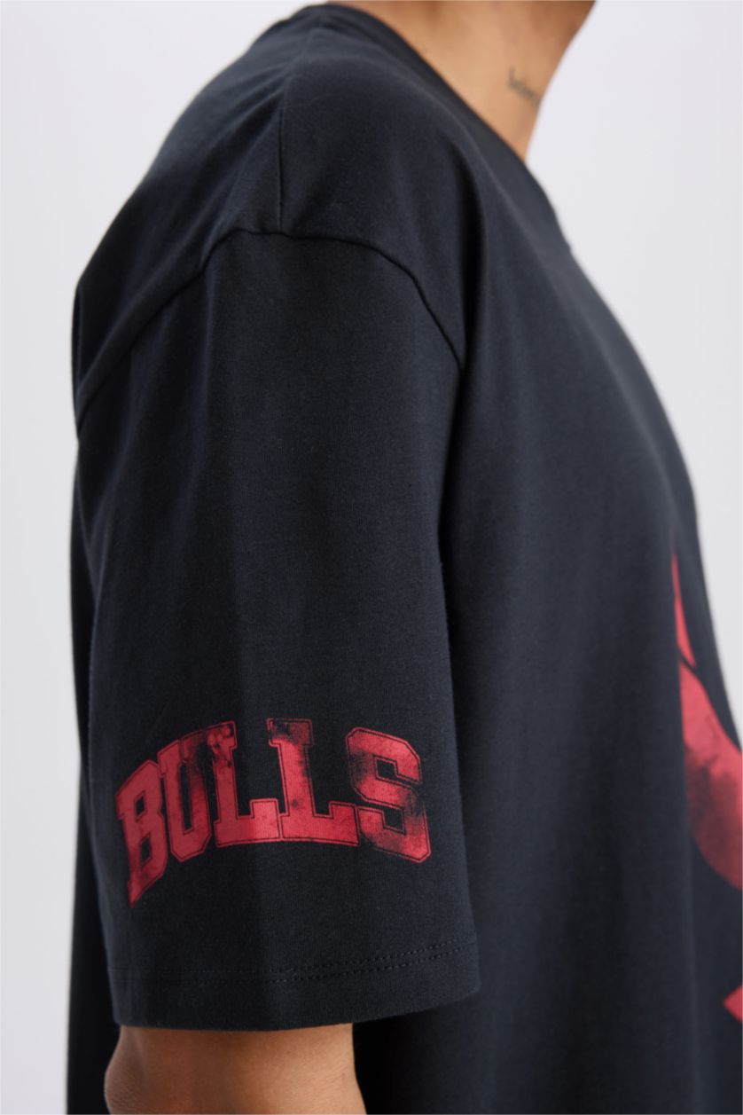 MAN Black DeFactoFit NBA Chicago Bulls Oversize Fit T-Shirt