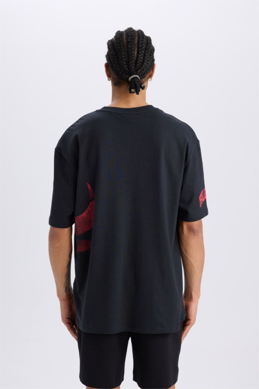 MAN Black DeFactoFit NBA Chicago Bulls Oversize Fit T-Shirt