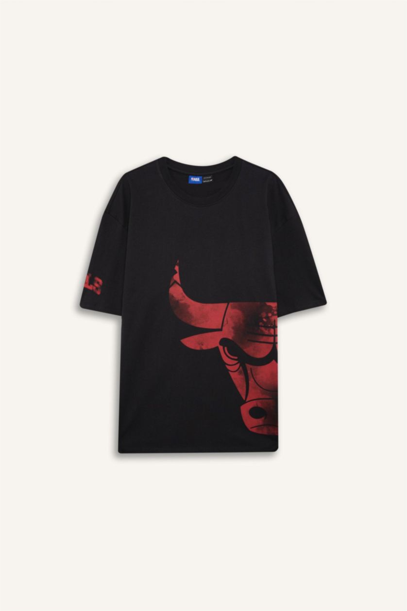 MAN Black DeFactoFit NBA Chicago Bulls Oversize Fit T-Shirt