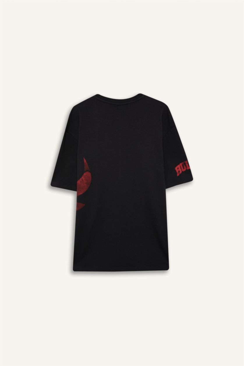 MAN Black DeFactoFit NBA Chicago Bulls Oversize Fit T-Shirt