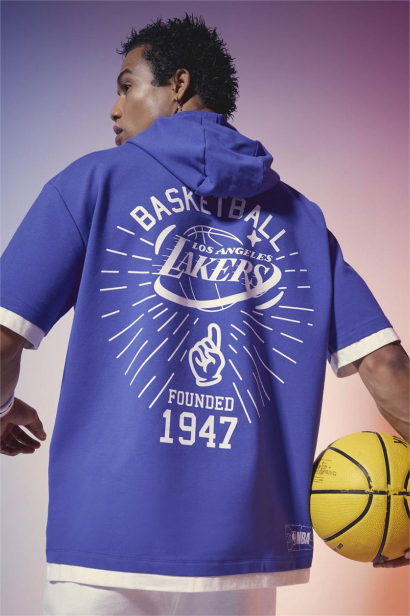 رجال Koyu Menekşe DeFactoFit NBA Los Angeles Lakers Oversize T-Shirt
