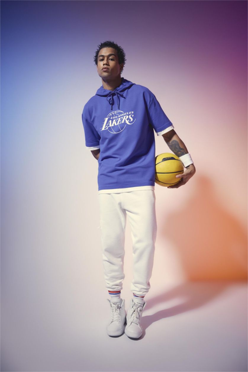 رجال Koyu Menekşe DeFactoFit NBA Los Angeles Lakers Oversize T-Shirt