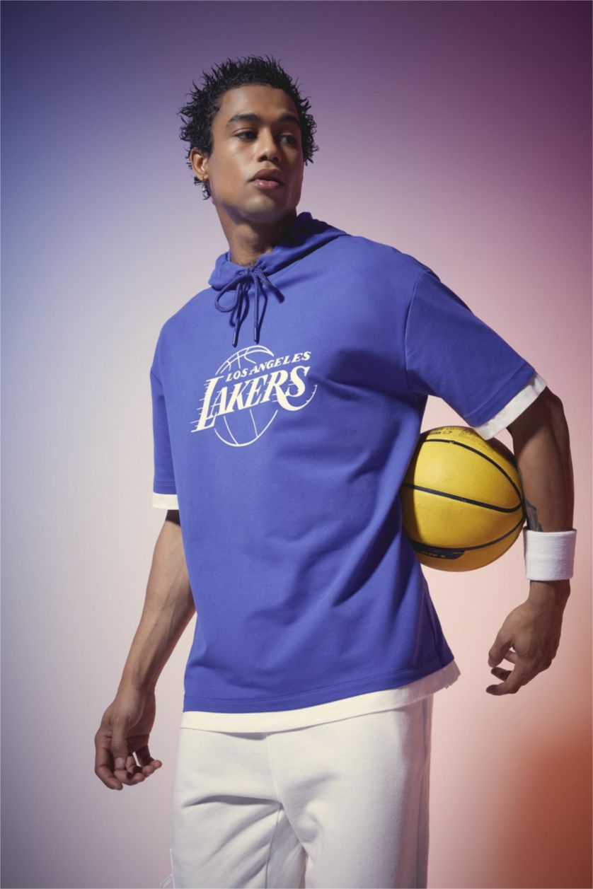 رجال Koyu Menekşe DeFactoFit NBA Los Angeles Lakers Oversize T-Shirt