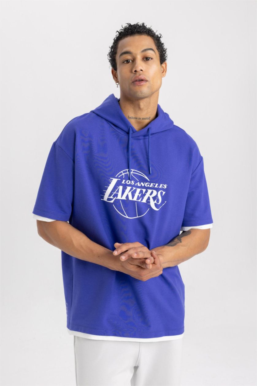 رجال Koyu Menekşe DeFactoFit NBA Los Angeles Lakers Oversize T-Shirt